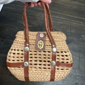 Stylish Tan and Brown Woven Handbag